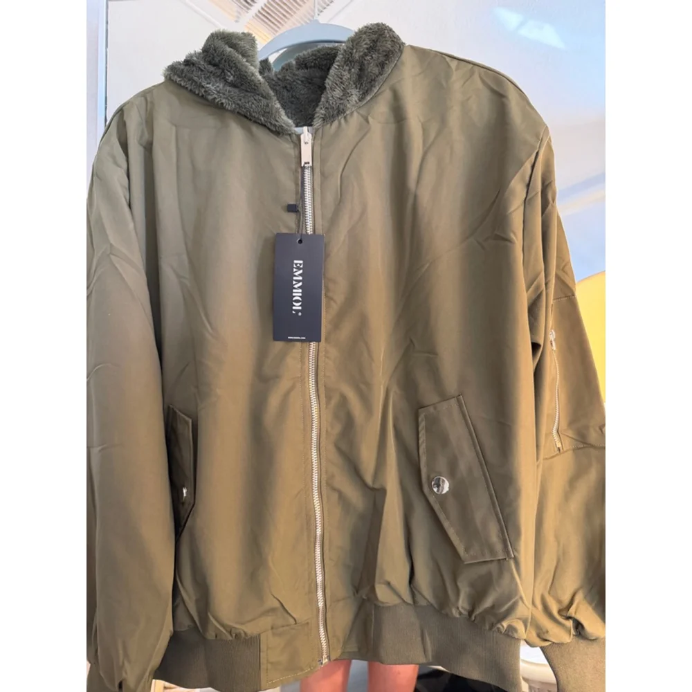 NEW Winter Hooded Fleece Puffer Reversible Long Sleeve Oversized Jacket XS - Picture 4 of 7